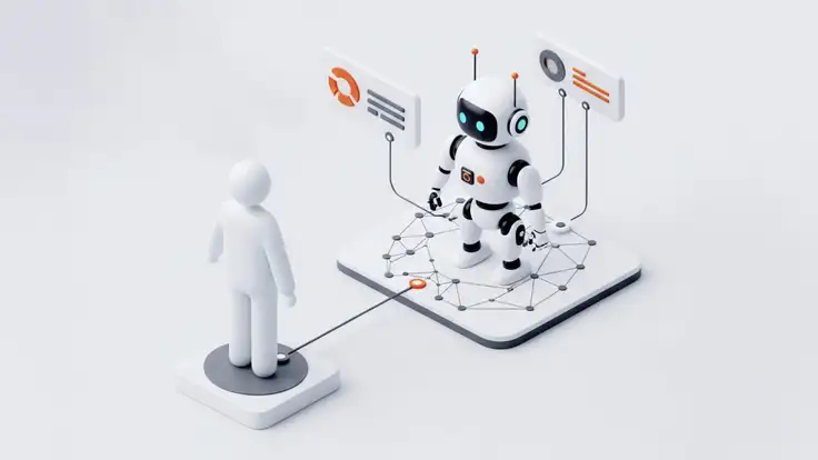 Representación visual de la conexión entre humano y robot, simbolizando el concepto de digital twin en entornos tecnológicos. 