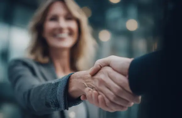 Mujer de negocios con actitud confiada. Refleja la importancia de la etiqueta y protocolo en el entorno del protocolo empresarial.