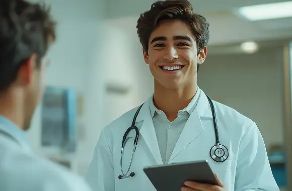  doctor en su consultorio con un paciente
