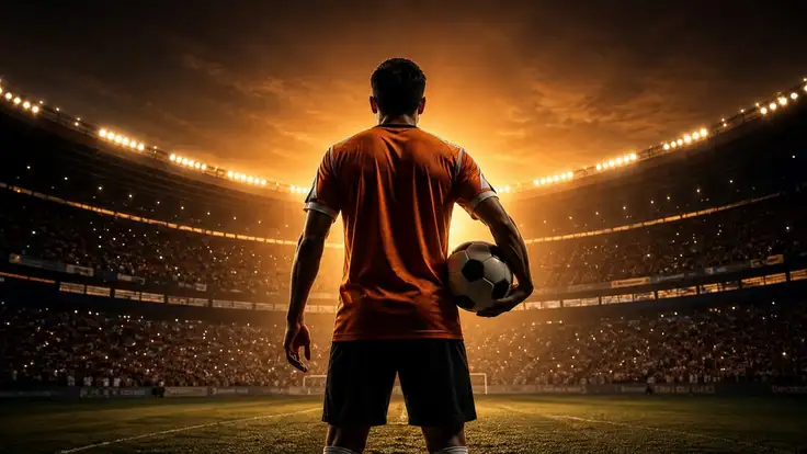 Futbolista observa el campo desde un estadio lleno, representando cómo la educación virtual permite desarrollar conocimientos vinculados al deporte con mayor flexibilidad y acceso.
