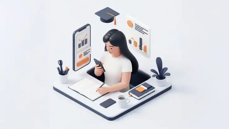 Joven concentrado frente a su teléfono, mientras escribe en un cuaderno, utilizando herramientas digitales de la educación en un entorno moderno. 